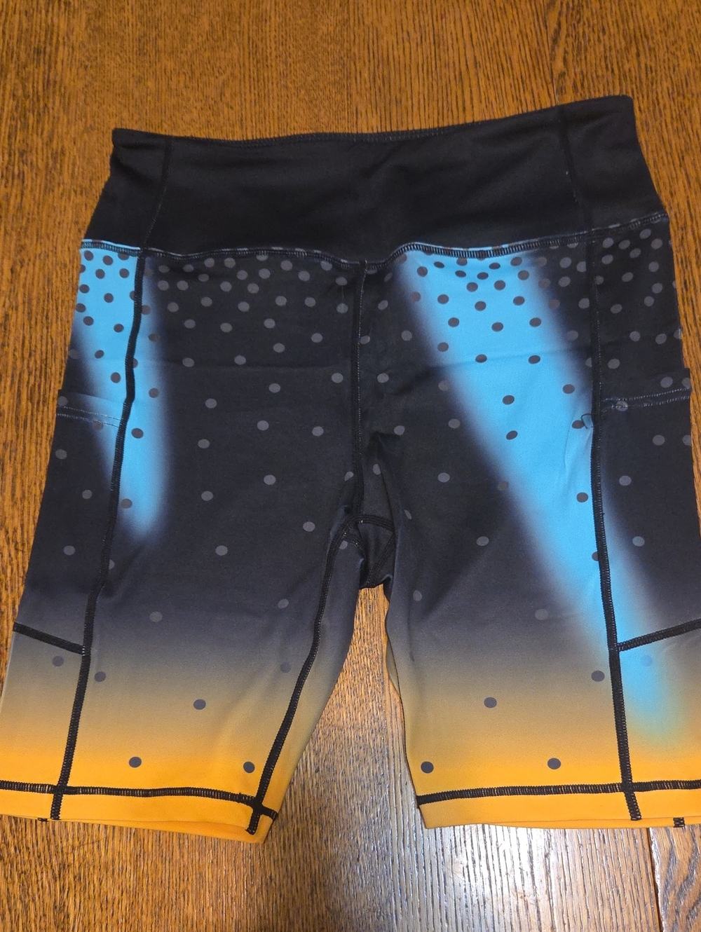 Women’s High-Waist Shorts in Black, Aqua & Yellow Gradient